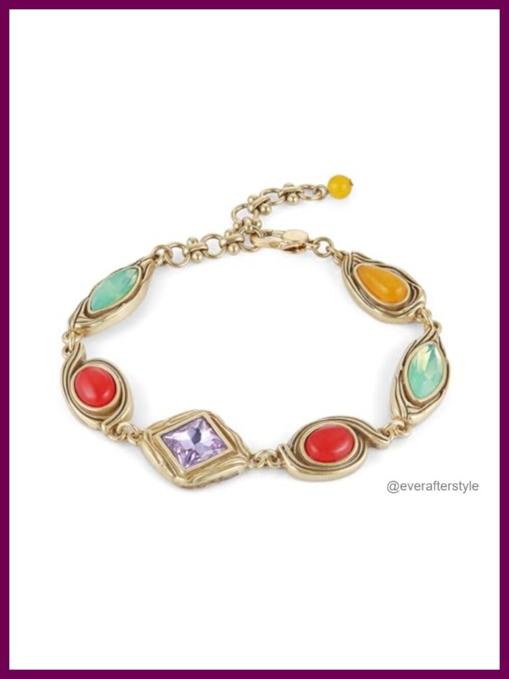 HZMAN Vintage Chunky Chain Bracelet Brass Crystal Agate Statement Gift